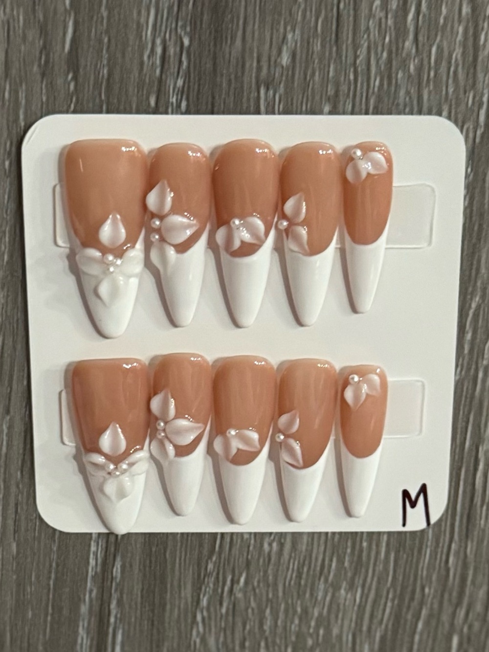 Nude and White Floral Stiletto Press-On Nail Set